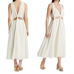 NWOT Farm Rio Knotted Cut-Out Linen-Blend Midi Dress XS
